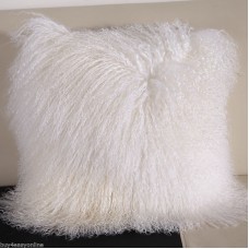 Handmade Mongolian Fur 18"x18" Square White Pillow & suede fabric back    191950153162